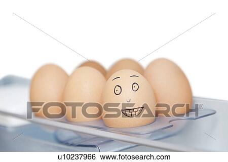 Anthropomorphic and plain brown eggs in carton against white background View Large Photo Image Stock Photograph - Anthropomorphic and plain brown eggs in carton against white background. Fotosearch