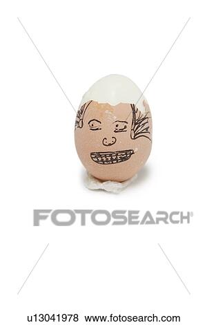Anthropomorphic broken brown egg over white background View Large Photo Image Stock Photo - Anthropomorphic broken brown egg over white background. Fotosearch