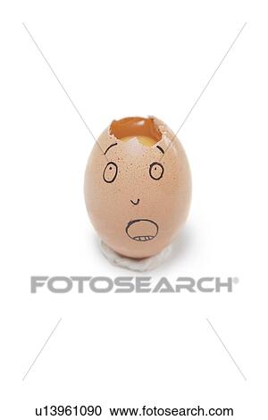 Broken egg with face drawn on it over white background View Large Photo Image Stock Image - Broken egg with face drawn on it over white background. Fotosearch