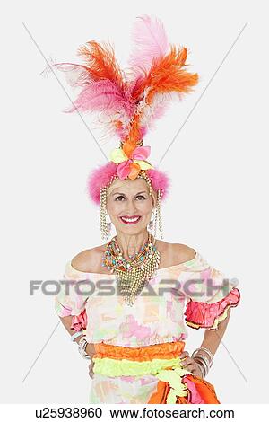 Portrait of happy senior woman in Brazilian outfit over gray background View Large Photo Image Stock Image - Portrait of happy senior woman in Brazilian outfit over gray background. Fotosearch