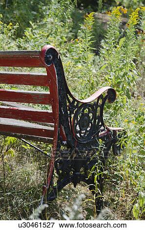Stock Photo - Bench in a public park, Lake of the Woods, Ontario, Canada. Fotosearch