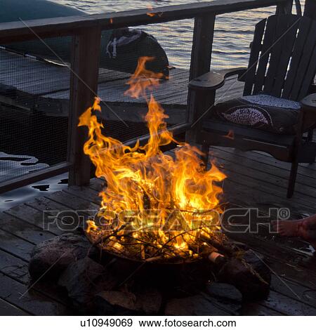 Stock Photo - Campfire, Lake of the Woods, Ontario, Canada. Fotosearch