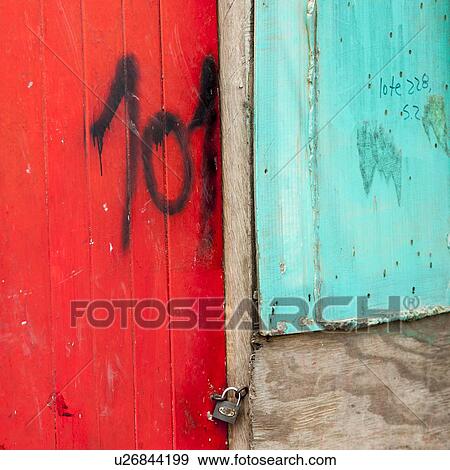 Stock Photo - Closed door of a house, Zona 3, Guatemala City, Guatemala. Fotosearch