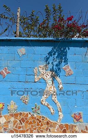 Stock Photograph - Mosaic art on a wall, Colonia Landivar, Guatemala City, Guatemala. Fotosearch