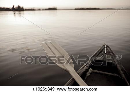 Stock Photo - Oar on a boat in a lake, Lake of the Woods, Ontario, Canada. Fotosearch