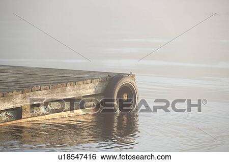 Stock Photograph - Pier in a lake, Lake of the Woods, Ontario, Canada. Fotosearch
