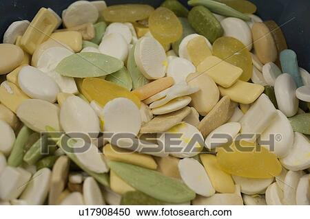 Stock Image - Pile of assorted soap bars, Guatemala City, Guatemala. Fotosearch
