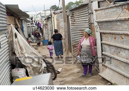 Stock Image - Scene from a slum area, Colonia Landivar, Guatemala City, Guatemala. Fotosearch
