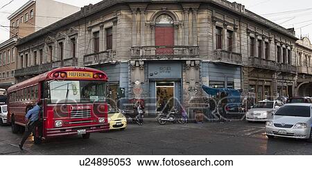 Stock Image - Traffic on road in, Zona 1, Guatemala City, Guatemala. Fotosearch