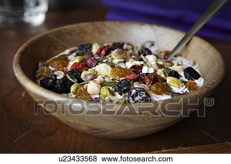 Close up of bowl of muesli View Large Photo Image Stock Photo - Close up of bowl of muesli. Fotosearch