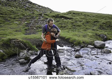 Father and daughter crossing stream View Large Photo Image Stock Image - Father and daughter crossing stream. Fotosearch