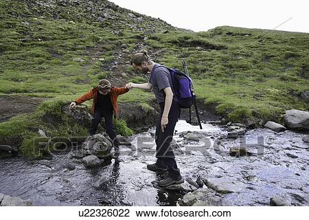 Father and daughter crossing stream View Large Photo Image Stock Image - Father and daughter crossing stream. Fotosearch