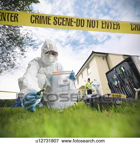 Stock Photo - Forensic scientist at crime scene. Fotosearch