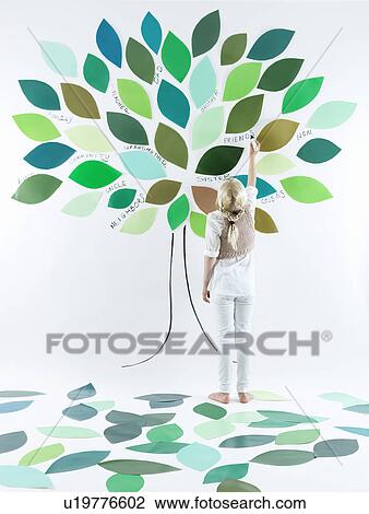 Girl painting tree on wall View Large Photo Image Stock Image - Girl painting tree on wall. Fotosearch