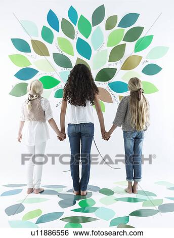 Stock Photograph - Girls writing on tree on wall. Fotosearch