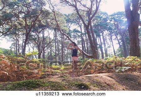 Hiker admiring forest landscape View Large Photo Image Stock Image - Hiker admiring forest landscape. Fotosearch