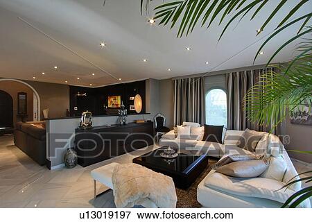 Leather couch in modern living room View Large Photo Image Stock Photo - Leather couch in modern living room. Fotosearch
