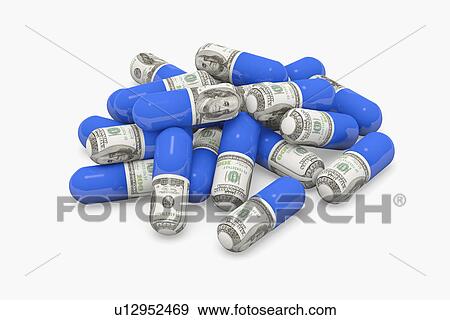 Stock Photo - Pills decorated with dollar bills. Fotosearch