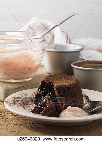 Plate of chocolate cherry dessert View Large Photo Image Stock Image - Plate of chocolate cherry dessert. Fotosearch