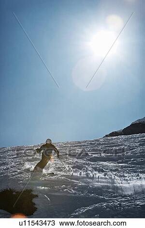 Skier coasting on snowy slope View Large Photo Image Stock Image - Skier coasting on snowy slope. Fotosearch