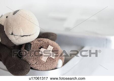 Stock Photo - Stuffed animal with bandage on stomach. Fotosearch