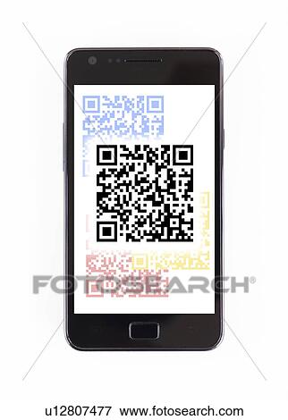 Barcode on mobile phone View Large Photo Image Stock Photo - Barcode on mobile phone. Fotosearch