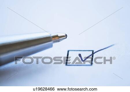 Close up of pen and checkbox sign, studio shot View Large Photo Image Stock Photograph - Close up of pen and checkbox sign, studio shot. Fotosearch