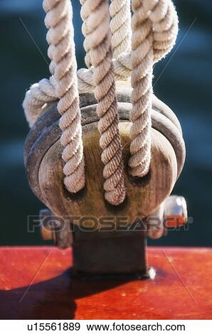 Stock Photo - Close-up view of ropes on yacht deck. Fotosearch