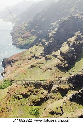 Stock Image - Elevated view of coast. Fotosearch