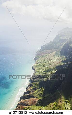 Stock Image - Elevated view of coast. Fotosearch