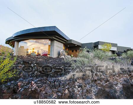 Exterior of modern residential house View Large Photo Image Stock Image - Exterior of modern residential house. Fotosearch