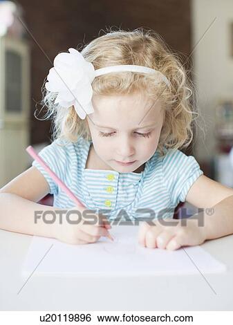Girl drawing with colour pencil View Large Photo Image Stock Photograph - Girl drawing with colour pencil. Fotosearch