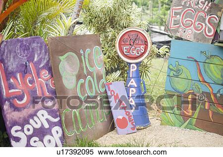 Stock Photography - Handmade banners on farm. Fotosearch