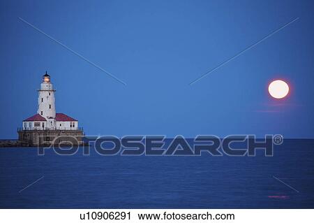 Lake Michigan, Lighthouse and full moon View Large Photo Image Stock Image - Lake Michigan, Lighthouse and full moon. Fotosearch
