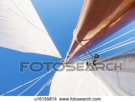 Picture - Low angle view of yacht sails and mast. Fotosearch