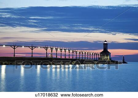 Michigan City Lighthouse at sunset View Large Photo Image Stock Image - Michigan City Lighthouse at sunset. Fotosearch
