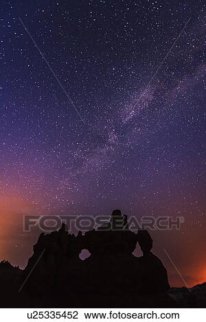 Stock Image - Milky Way above canyon. Fotosearch
