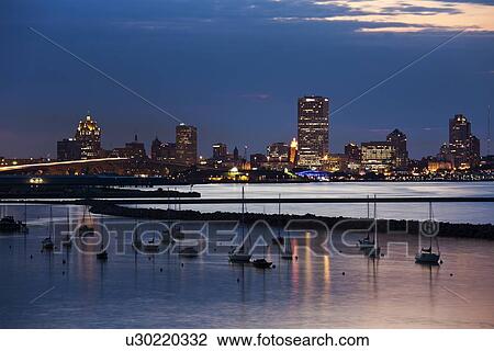 Stock Image - Milwaukee at sunset. Fotosearch