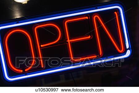 Open neon sign View Large Photo Image Stock Photo - Open neon sign. Fotosearch