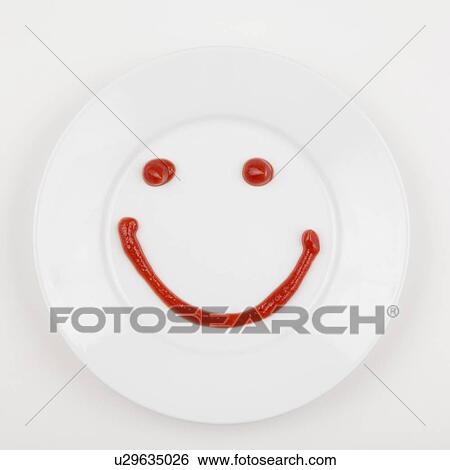 Plate with smiley face made of ketchup View Large Photo Image Stock Photograph - Plate with smiley face made of ketchup. Fotosearch