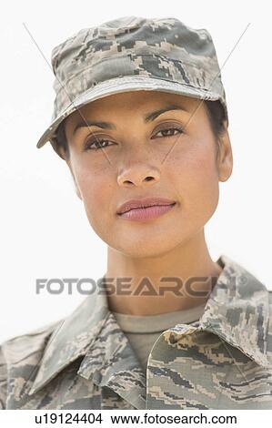 Picture - Portrait of female army soldier. Fotosearch