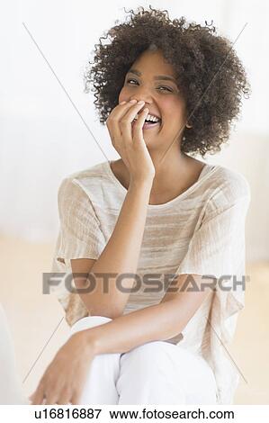 Portrait of woman laughing View Large Photo Image Stock Photo - Portrait of woman laughing. Fotosearch