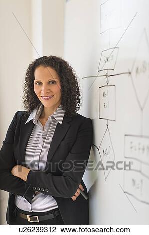 Portrait of woman standing next to whiteboard View Large Photo Image Stock Image - Portrait of woman standing next to whiteboard. Fotosearch