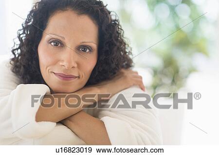 Portrait of woman wearing bath robe View Large Photo Image Stock Photo - Portrait of woman wearing bath robe. Fotosearch