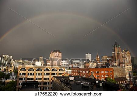 Rainbow over downtown Milwaukee View Large Photo Image Stock Image - Rainbow over downtown Milwaukee. Fotosearch