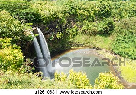 Stock Image - Wailua Falls, Landscape with waterfall. Fotosearch