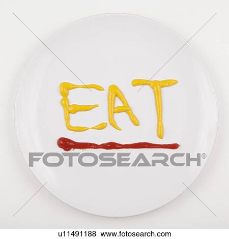Word EAT written with mustard and ketchup View Large Photo Image Stock Photo - Word EAT written with mustard and ketchup. Fotosearch