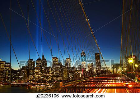Stock Photograph - World Trade Center Memorial, Tribute in Light. Fotosearch
