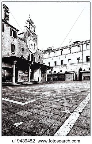 A small piazza near the Rialto Bridge, with church facade and sundial, decorated paving, monochrome image, Venice, Italy View Large Photo Image Stock Image - A small piazza near the Rialto Bridge, with church facade and sundial, decorated paving, monochrome image, Venice, Italy. Fotosearch