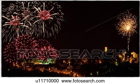 Fireworks in the night sky over medieval hilltop town of MonteCastello di Vibio, Umbria, Italy View Large Photo Image Stock Image - Fireworks in the night sky over medieval hilltop town of MonteCastello di Vibio, Umbria, Italy. Fotosearch